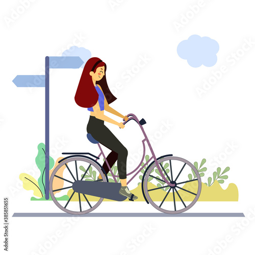 Fototapeta Naklejka Na Ścianę i Meble -  Isolated woman riding bicycle. Healthy lifestyle - Vector
