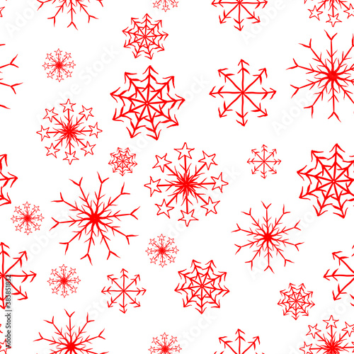 Seamless vector pattern with red snowflakes. Print for christmas designs