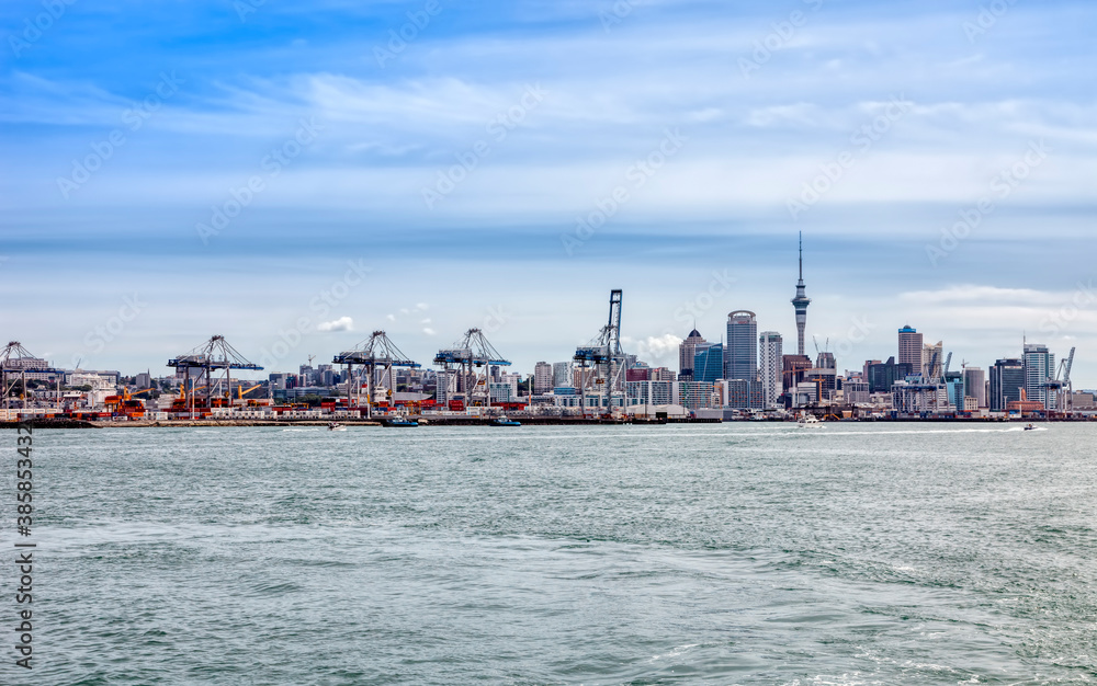Skyline of Auckland with commercial dock -  North Island, New Zealand