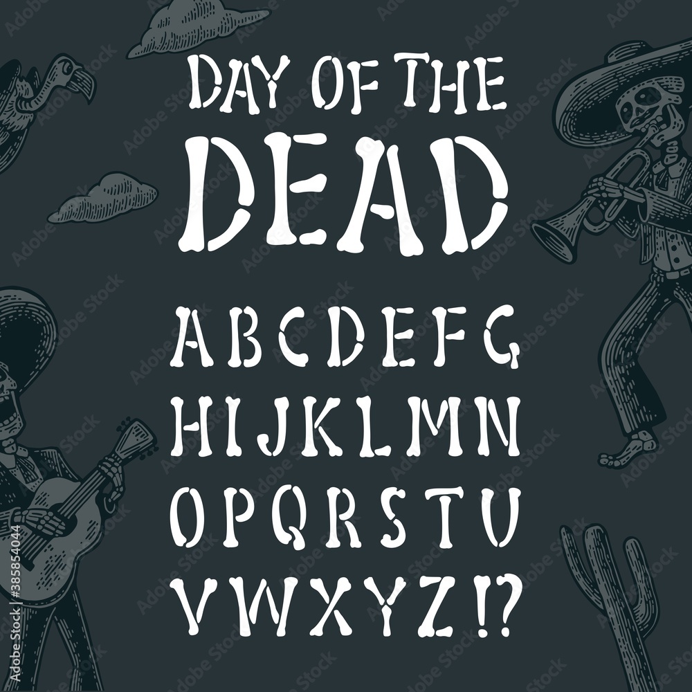 Φωτογραφία Alphabet is made of bones. Vector font for Day of the Dead.
