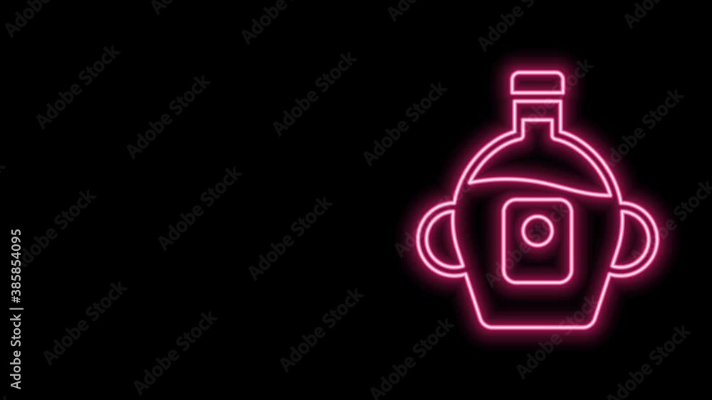 Glowing neon line Bottle of maple syrup icon isolated on black background. 4K Video motion graphic animation Glowing neon line Bottle of maple syrup icon isolated on black background. 4K Video motion graphic animation