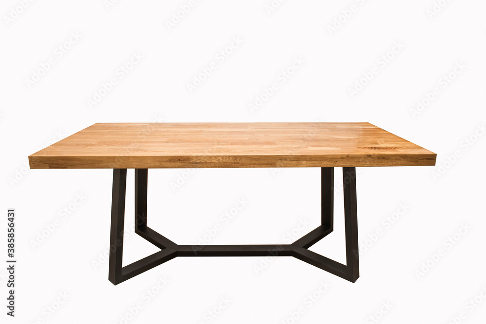 wooden lacquered table with black metal legs on white background wooden lacquered table with black metal legs on white background