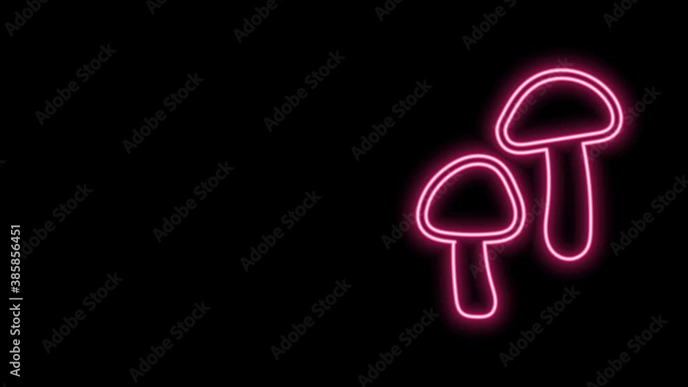 Glowing neon line Mushroom icon isolated on black background. 4K Video motion graphic animation Glowing neon line Mushroom icon isolated on black background. 4K Video motion graphic animation