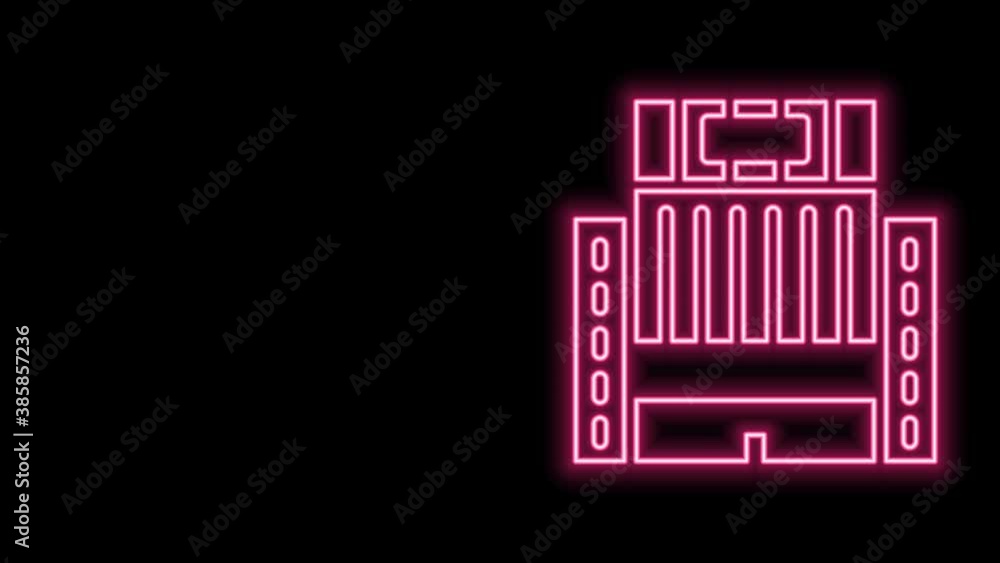 Glowing neon line Hotel Ukraina building icon isolated on black background. 4K Video motion graphic animation Glowing neon line Hotel Ukraina building icon isolated on black background. 4K Video motion graphic animation