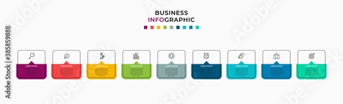 Vector Infographic design template with icons and 9 nine options or steps. Can be used for process diagram, presentations, workflow layout, banner, flow chart, info graph.