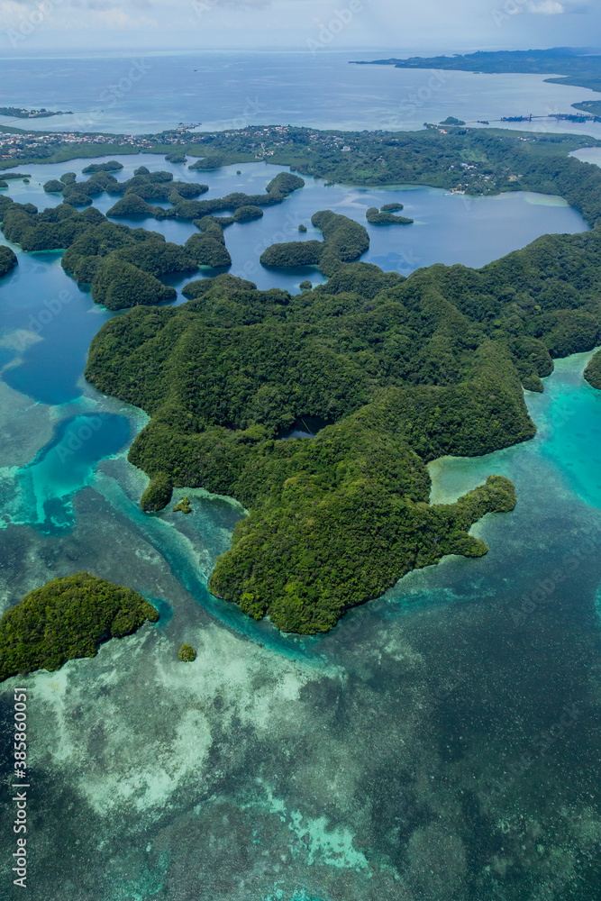 Aerial view of Ngermid bay and rock islands, Palau