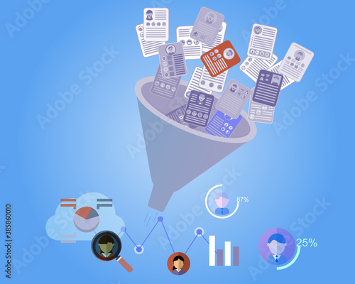 resumes to recruitment funnel to HR Analytics vector