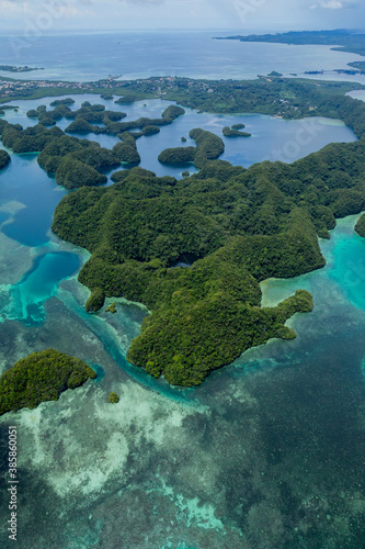 Fototapeta Naklejka Na Ścianę i Meble -  Aerial view of Ngermid bay and rock islands, Palau