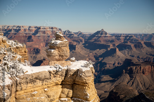 Snow covered Duck on a Rock formation in Grand Canyon Natiional Park photo