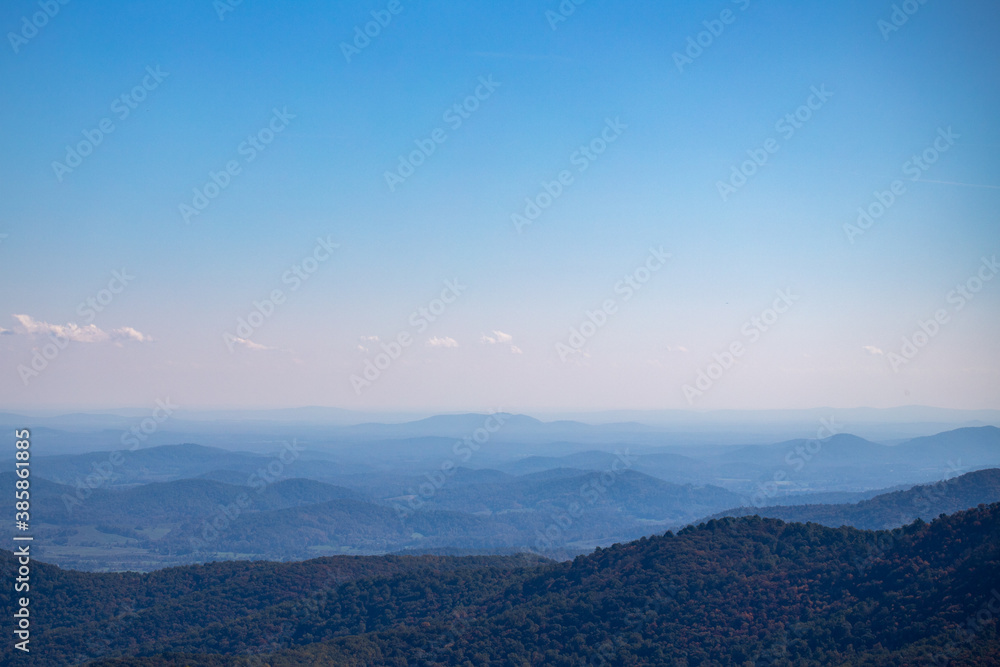misty view of mountain tops along the skyline drive in shenandoah national park in the blue ridge mountains of virginia near luray
