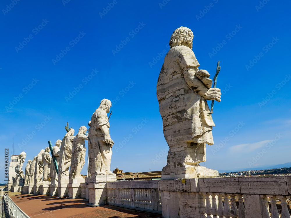 Statues on the roof of St Peter's Basilica in Vatican