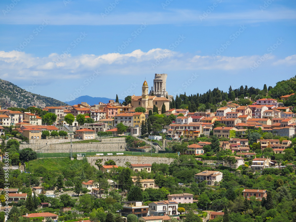 View of the small provencal village of La Turbie in the south of France