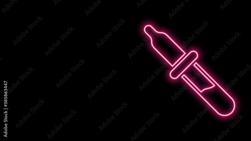 Glowing neon line Pipette icon isolated on black background. Element of medical, chemistry lab equipment. Medicine symbol. 4K Video motion graphic animation Glowing neon line Pipette icon isolated on black background. Element of medical, chemistry lab equipment. Medicine symbol. 4K Video motion graphic animation