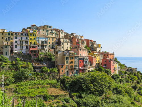 View of Corniglia, a beautiful hilltop italian village in the Cinque Terre