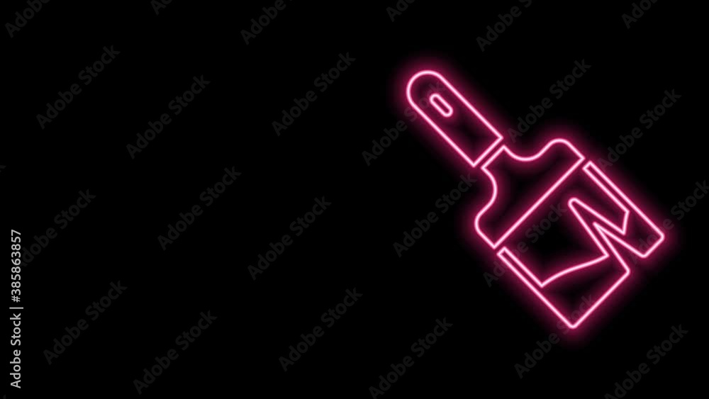 Glowing neon line Paint brush icon isolated on black background. 4K Video motion graphic animation Glowing neon line Paint brush icon isolated on black background. 4K Video motion graphic animation