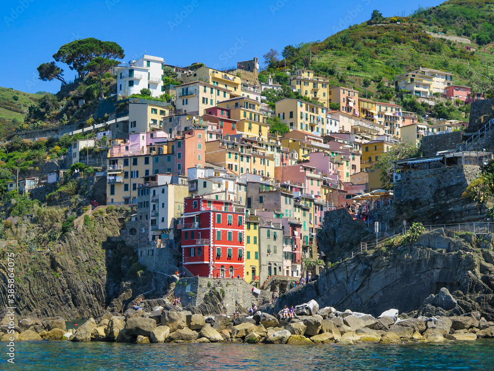 Close-up of Riomaggiore's colorful houses, Cinque Terre, Italy