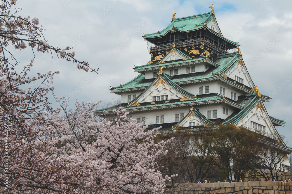japanese Osaka castle in spring
