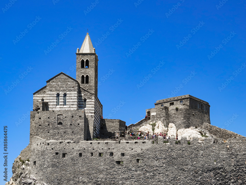 Beautiful view of Saint Peter's church in Portovenere, near the Cinque Terre, Italy