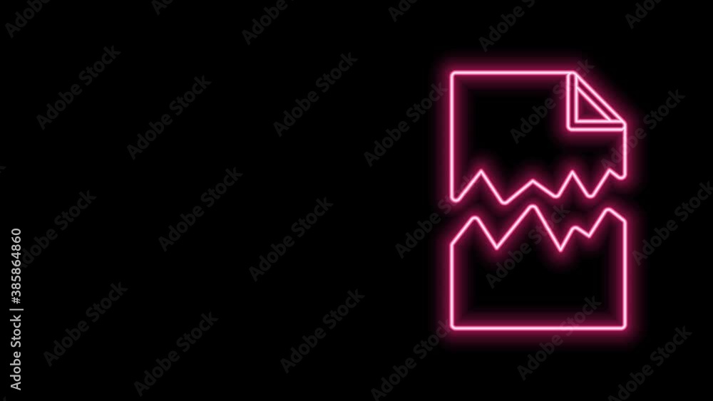 Glowing neon line Torn document icon isolated on black background. 4K Video motion graphic animation Glowing neon line Torn document icon isolated on black background. 4K Video motion graphic animation
