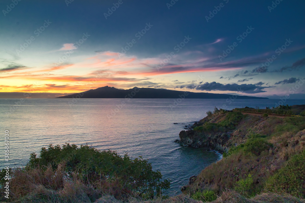 Sun setting over Honolua Bay on Maui.