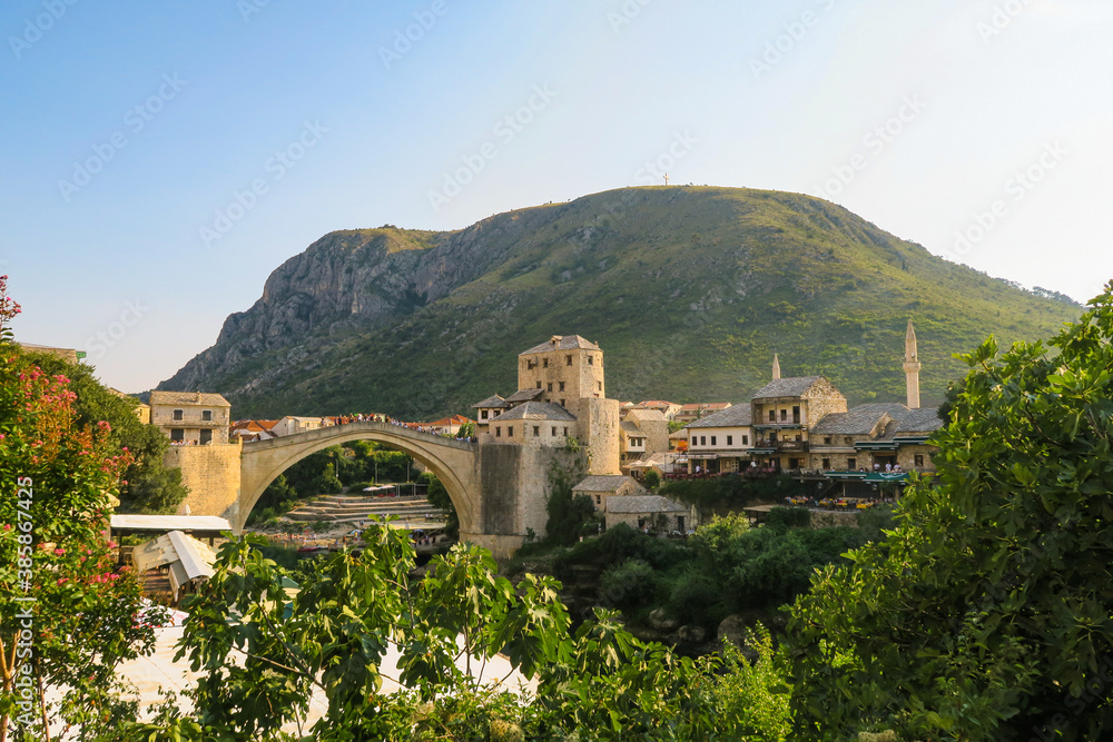 Beautiful view of Mostar's old bridge in Bosnia-Herzegovina