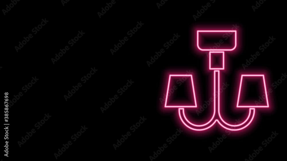 Glowing neon line Chandelier icon isolated on black background. 4K Video motion graphic animation Glowing neon line Chandelier icon isolated on black background. 4K Video motion graphic animation