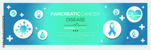 Creative (Pancreatic Cancer) disease Banner Word with Icons ,Vector illustration.	