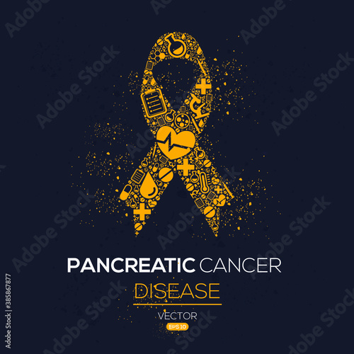 Creative (Pancreatic Cancer) disease Banner Word with Icons ,Vector illustration.	