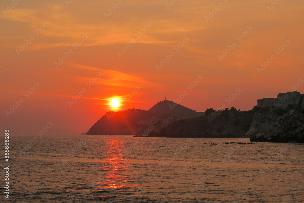 Beautiful sunset over the Adriatic sea near Dubrovnik 