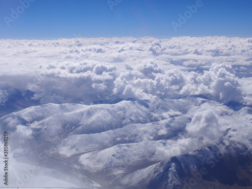 A bright blue sky and a sea of white clouds, Leh, Ladakh, Jammu and Kashmir, India