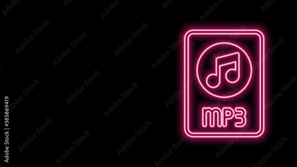 Glowing neon line MP3 file document. Download mp3 button icon isolated on black background. Mp3 music format sign. MP3 file symbol. 4K Video motion graphic animation Glowing neon line MP3 file document. Download mp3 button icon isolated on black background. Mp3 music format sign. MP3 file symbol. 4K Video motion graphic animation