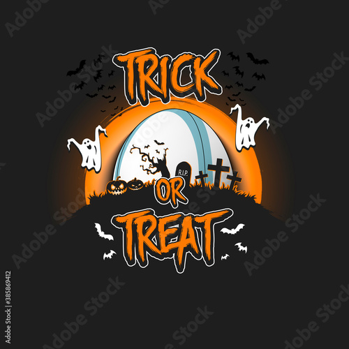 Halloween pattern. Trick or treat. Rugby template design. Rugby ball, pumpkins, spooky tree, crosses, coffin, ghost and bat. Pattern for banner, poster, party invitation. Vector illustration