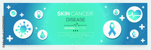 Creative (Skin Cancer) disease Banner Word with Icons ,Vector illustration.	