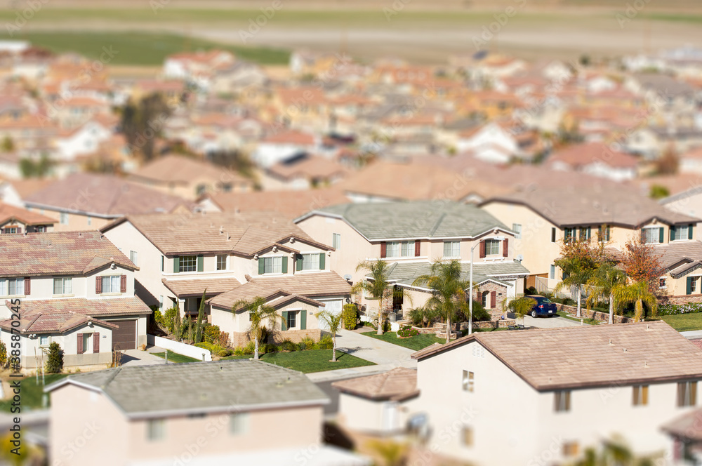 Aerial View of Populated Neigborhood Of Houses With Tilt-Shift Blur Aerial View of Populated Neigborhood Of Houses With Tilt-Shift Blur