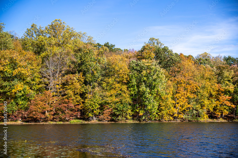 Fototapeta premium The beautiful colors of the autumn along a lake in upstate New York.
