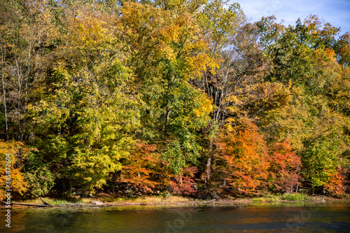 The beautiful colors of the autumn along a lake in upstate New York.