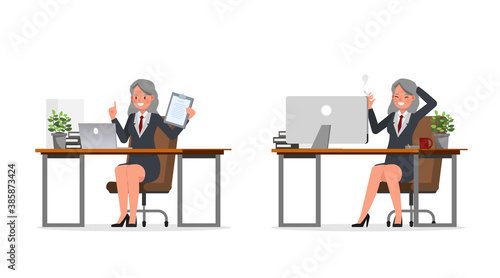 Old businesswoman working in office character vector design. Presentation in various action. no5