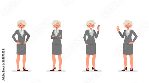 Old businesswoman working in office character vector design. Presentation in various action. no7