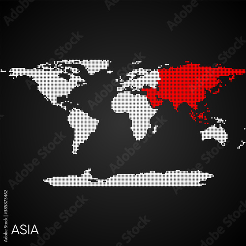 Dotted world map with marked asia