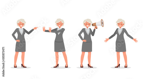 Old businesswoman working in office character vector design. Presentation in various action. no10