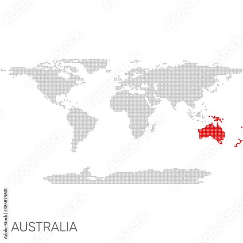 Dotted world map with marked australia
