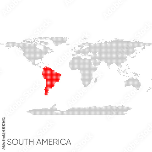 Dotted world map with marked south america