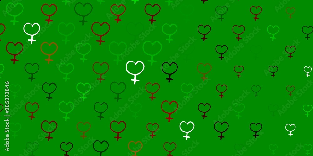 Light Green, Red vector background with woman symbols.