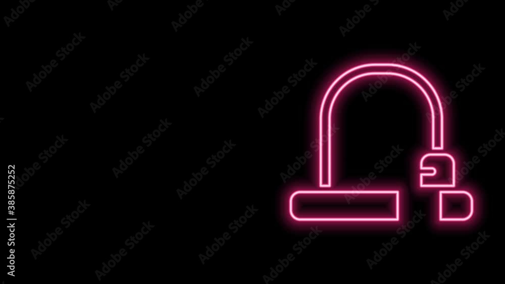 Glowing neon line Bicycle lock U shaped industrial icon isolated on black background. 4K Video motion graphic animation Glowing neon line Bicycle lock U shaped industrial icon isolated on black background. 4K Video motion graphic animation