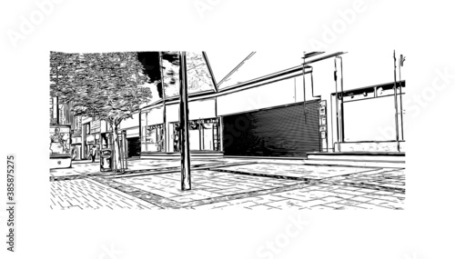 Building view with landmark of Birmingham is a major city in England. Hand drawn sketch illustration in vector.