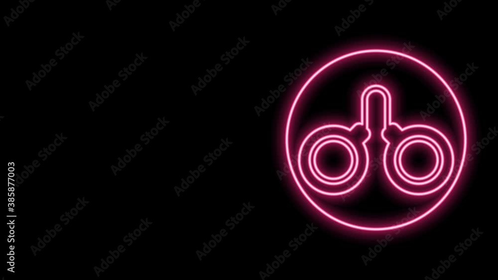 Glowing neon line Handcuffs icon isolated on black background. 4K Video motion graphic animation Glowing neon line Handcuffs icon isolated on black background. 4K Video motion graphic animation