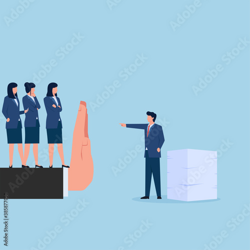Hand stop manager to work overtime for ladies metaphor of human rights and discrimination.
