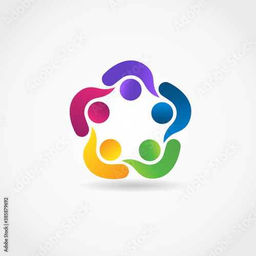 Logo teamwork unity business people holding hands vector image 