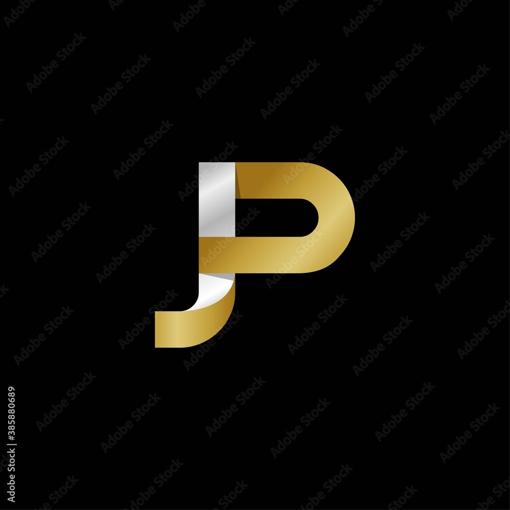 JP initial letter logo, simple shade, gold silver color JP initial letter logo, simple shade, gold silver color
