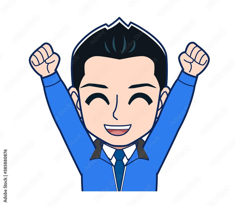 Male clerk in a blue outerwear